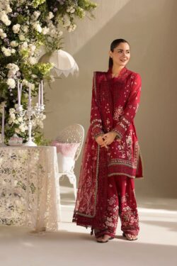 Sobia Nazir Embroidered Lawn 3-Piece Suit – Red