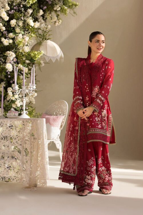 Sobia Nazir Embroidered Lawn 3-Piece Suit – Red