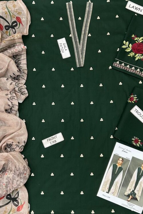 URGE Embroidered Lawn 3-Piece Suit – Emerald